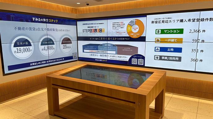 グランドヒルズ恵比寿の店頭パネル＆デジタルサイネージ
